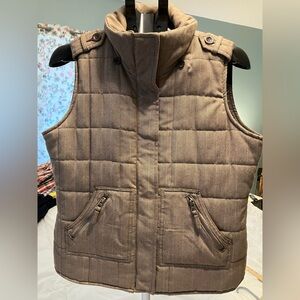 New York Classics Quilted Vest Brown Herringbone Utility Zip Snap Mens L